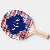 Red White Blue Preppy Madras Monogram Tafeltennisbatje (Zijkant)