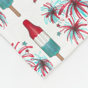 Red White Blue Rocket Pop Popsicle Fireworks USA Fleece Deken