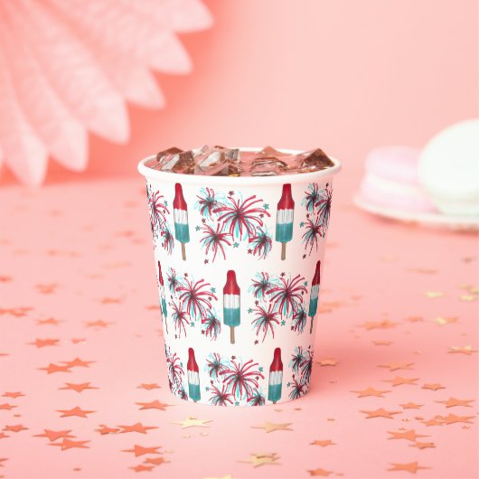 Red White Blue Rocket Pop Popsicle Fireworks USA Papieren Bekers (Insitu)