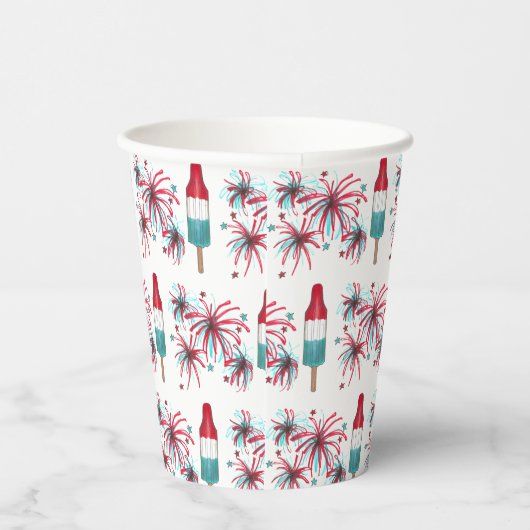 Red White Blue Rocket Pop Popsicle Fireworks USA Papieren Bekers (Rechts)