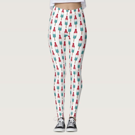Red White Blue Rocket Pop Popsicle Patriotic USA Leggings (Voorkant)
