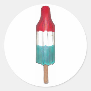 Red White Blue Rocket Pop Popsicle Patriotic USA Ronde Sticker