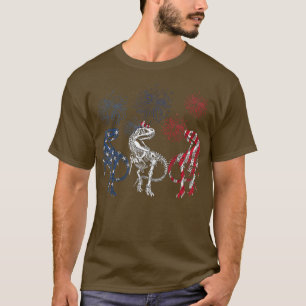 Red White Blue Skeleton Dinosaur Fireworks 4th of  T-shirt