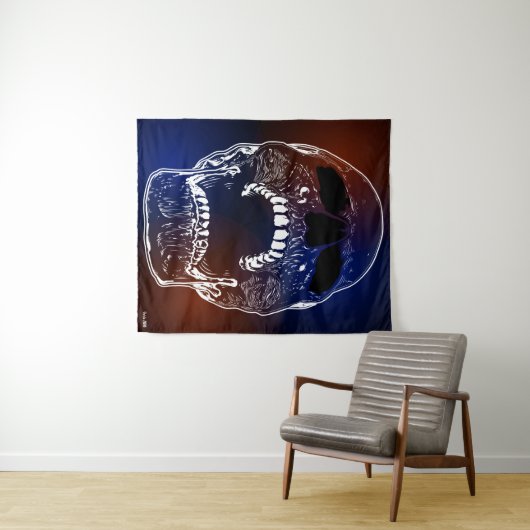 Red White Blue Skull - Human Skull Wandkleed (In Situ (horizontaal))