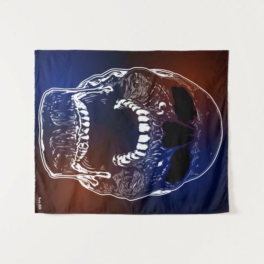 Red White Blue Skull - Human Skull Wandkleed (Voorkant (horizontaal))