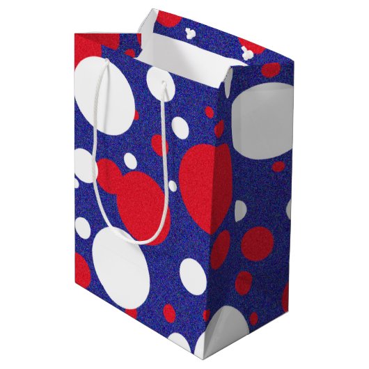 Red White Blue Sparkle Polka Dot Party Medium Cadeauzakje (Achterkant Gekanteld)
