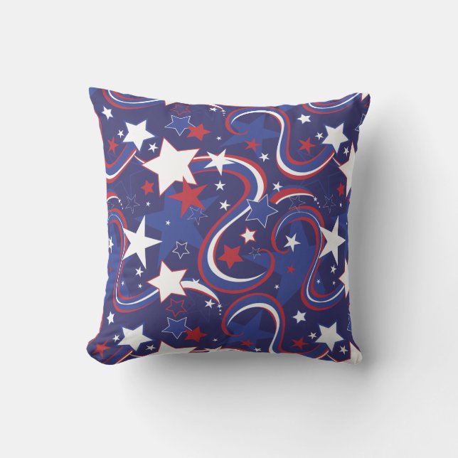 Red White Blue Star Print Pillow Buitenkussen (Voorkant)