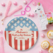 Red White & Blue Star & Stripe Familienaam Barbecu Papieren Bordje (Feest)