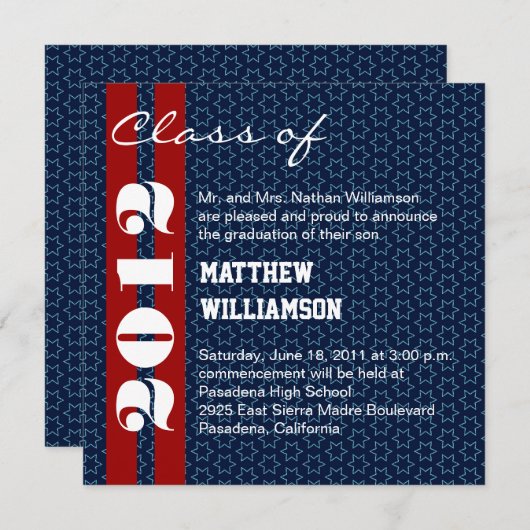 Red White Blue Stars Afstuderen Invitation Kaart (Voorkant / Achterkant)