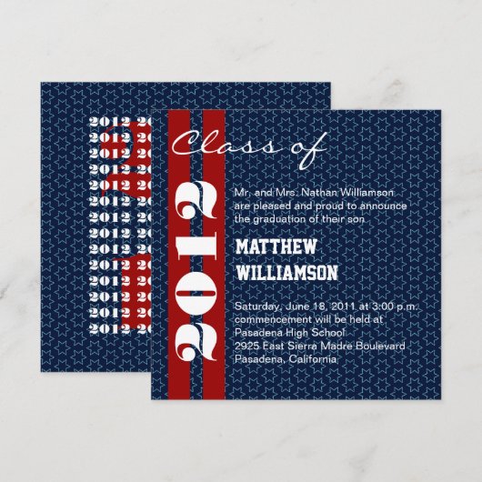 Red White Blue Stars Afstuderen Invitation Kaart (Voorkant / Achterkant)