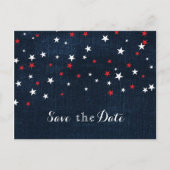 Red White & Blue Stars Denim Save the Date Party Aankondigingskaart (Voorkant)