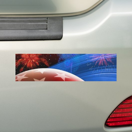 Red White Blue Stars en Fireworks Bumpersticker (Op auto)