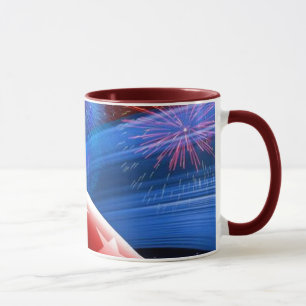 Red White Blue Stars en Fireworks Ceramic Mok