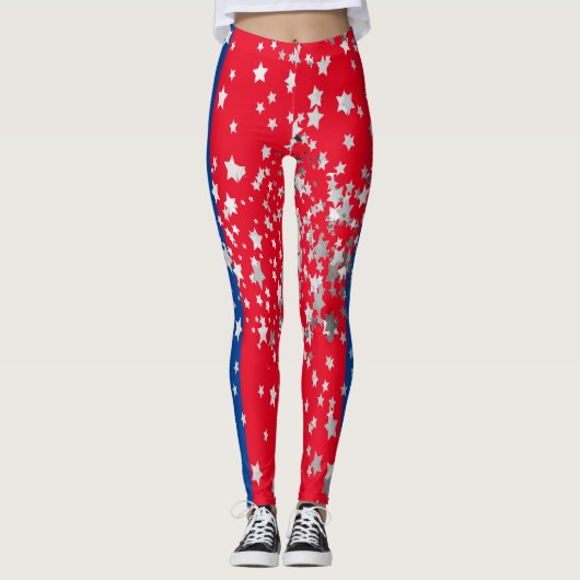 Red White Blue Stars Fun, 4 juli Leggings (Voorkant)