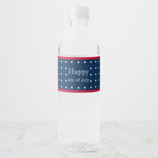 Red White Blue Stars Pattern 4 juli BBQ Party Waterfles Etiket (Voorkant)