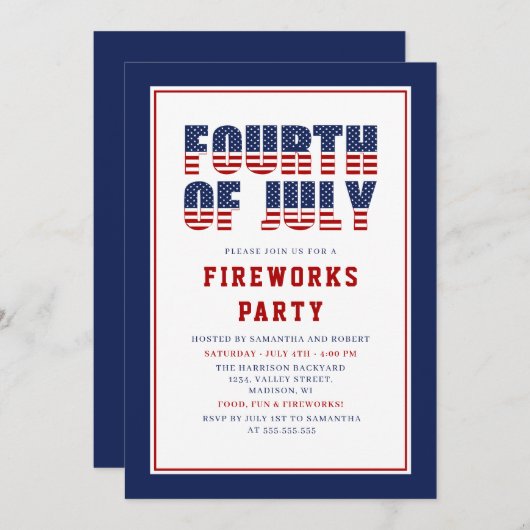 Red White Blue Stars Stripes 4 juli Partij Kaart (Voorkant / Achterkant)