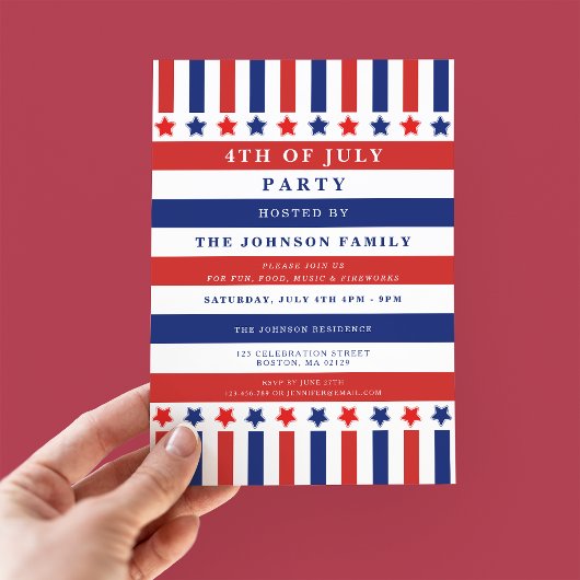 Red White Blue Stars & Stripes 4e juli Partij Kaart