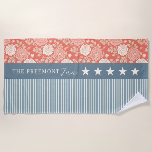 Red White Blue Stars Stripes Floral Block print  Strandlaken (Voorkant)