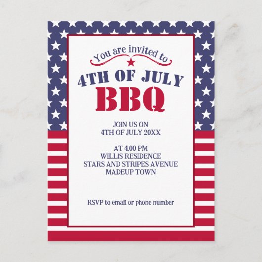Red White Blue Stars Stripes USA vlag 4 juli BBQ Briefkaart (Voorkant)