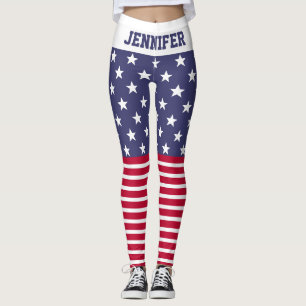 Red White Blue Stars Stripes USA vlag Jouw naam Leggings