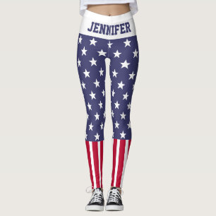 Red White Blue Stars Stripes USA vlag Jouw naam Leggings