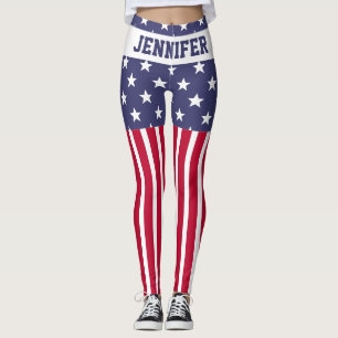 Red White Blue Stars Stripes USA vlag Jouw naam Leggings