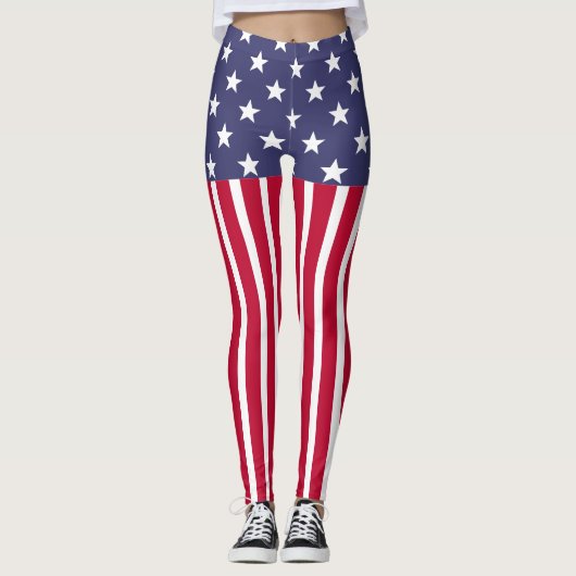 Red White Blue Stars Stripes USA vlag Leggings (Voorkant)