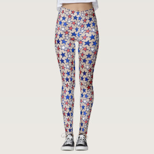 Red White Blue Stars Trendy Yoga Pant Leggings