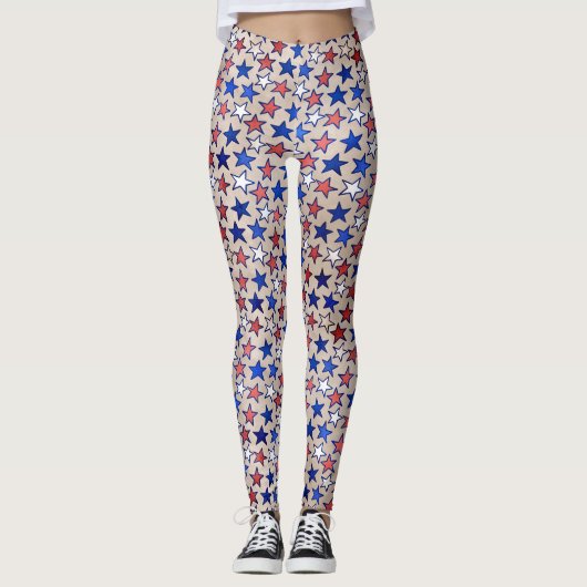 Red White Blue Stars Trendy Yoga Pant Leggings (Voorkant)