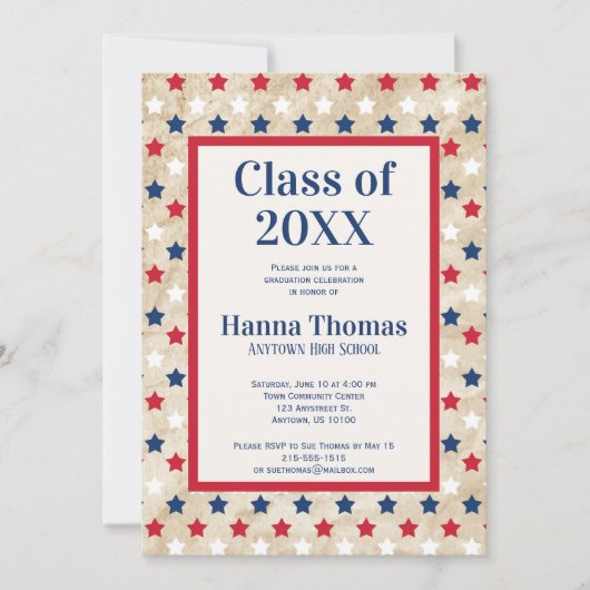 Red White Blue Stars VS militair Afstuderen invull Kaart (Voorkant)