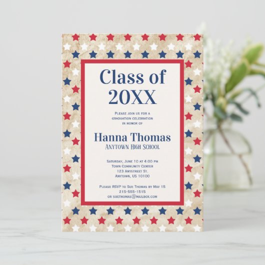 Red White Blue Stars VS militair Afstuderen invull Kaart (Staand voorkant)