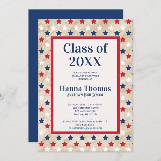Red White Blue Stars VS militair Afstuderen invull Kaart (Voorkant / Achterkant)