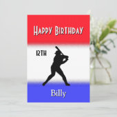 Red White Blue Stripe Baseball Birthday Party Kaart (Staand voorkant)