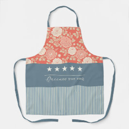 Red White Blue Stripe Block Print Stars Schort