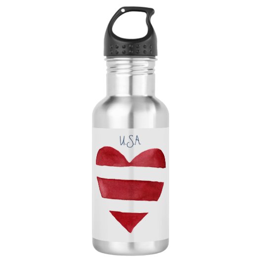 Red White Blue Stripe Waterverf Hearts, VS. Waterfles (Voorkant)