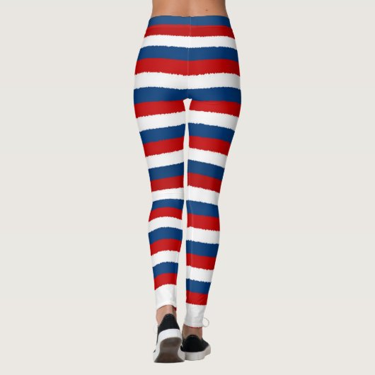 Red White Blue Striped Patroon Leggings (Achterkant)