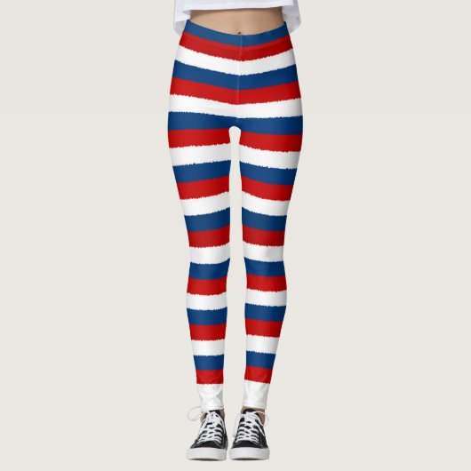 Red White Blue Striped Patroon Leggings (Voorkant)