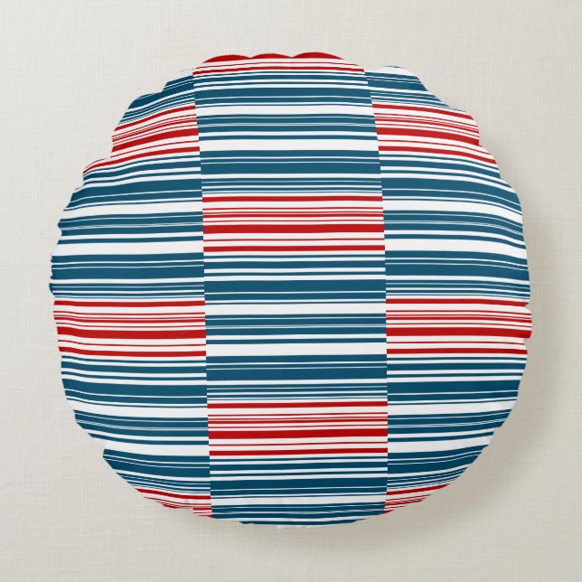 Red White Blue Striped Patroon Rond Kussen (Voorkant)