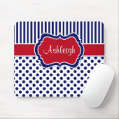 Red White Blue Striped Polka Dots Mousepad Muismat (Met muis)