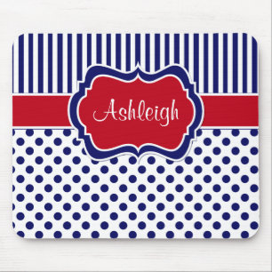 Red White Blue Striped Polka Dots Mousepad Muismat