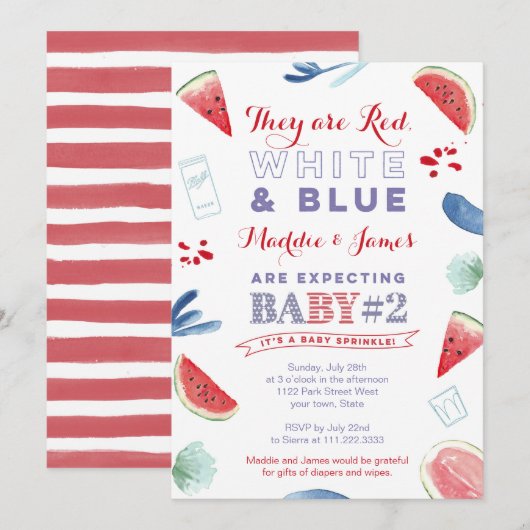 Red White Blue Summer Baby Sprinkle nodigt Kaarten (Voorkant / Achterkant)