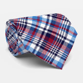 Red White Blue Tartan Chic Stylish Modern Patroon Stropdas (Opgerold)