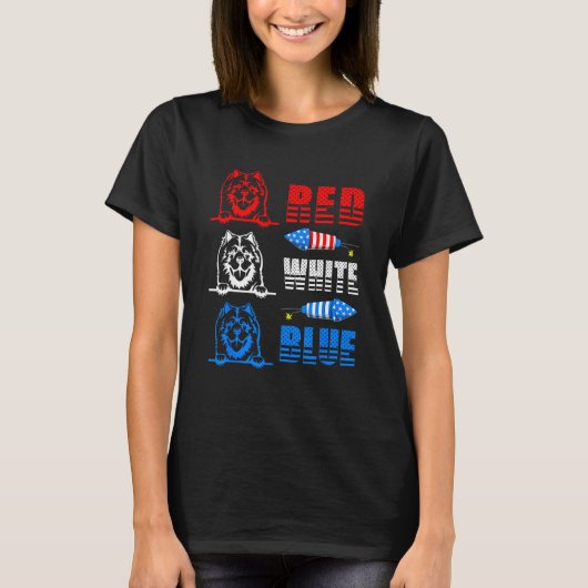 Red White Blue Three Cute Chow Chow 4th July Ameri T-shirt (Voorkant)