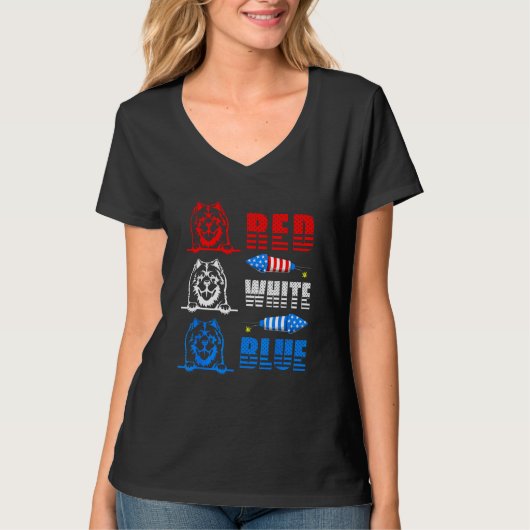 Red White Blue Three Cute Chow Chow 4th July Ameri T-shirt (Voorkant)