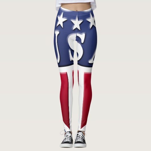 Red, White Blue USA Shield with Stars Leggings (Voorkant)