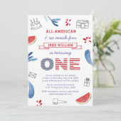 Red White Blue Virtual 1st Birthday Party by Mail Kaart (Staand voorkant)