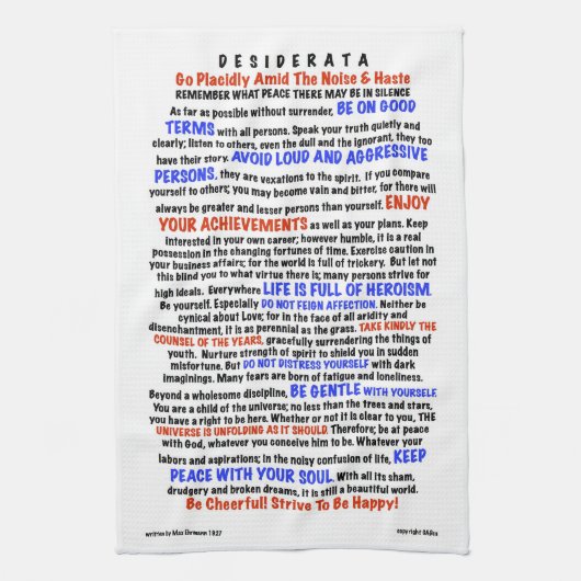 Red White Blue voor Moederdag DESIDERATA-handdoek Theedoek (Verticaal)