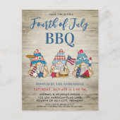 Red White Blue Whimsical Gnomen Fourth of Juli BBQ Uitnodiging Briefkaart (Voorkant)