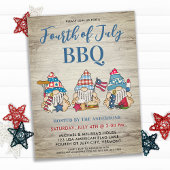 Red White Blue Whimsical Gnomen Fourth of Juli BBQ Uitnodiging Briefkaart