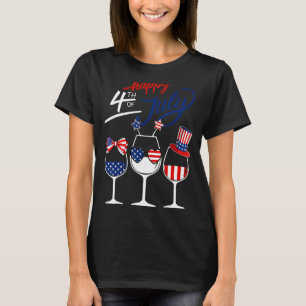 Red White Blue Wine Glass USA vlag Happy 4th Ju T-shirt